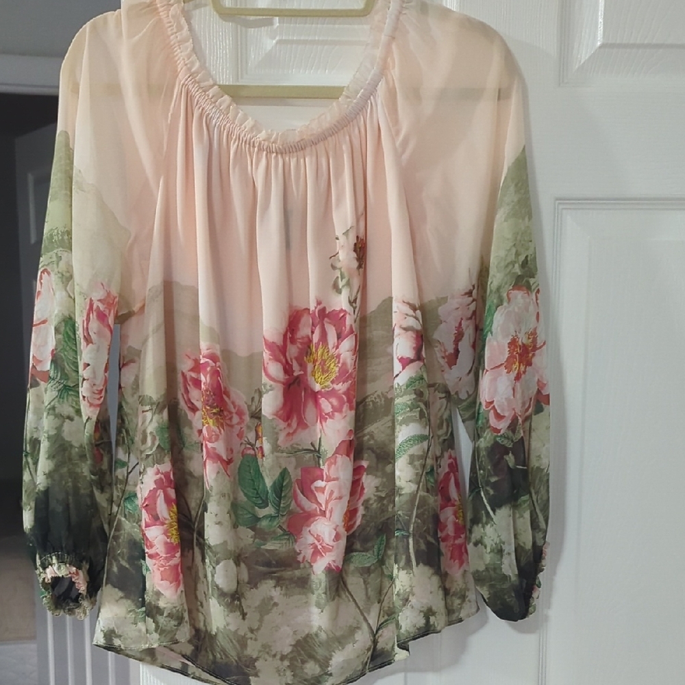 WHBM BEAUTIFUL Floral Print Women's Top - Pink and Green-Large